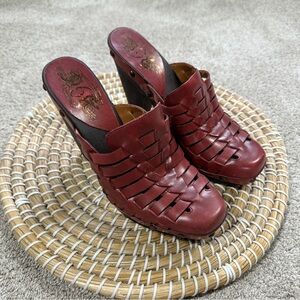 Nine West Women’s Vintage Studed Red Leather Mules Clog Heeled Chunky Grunge 6.5